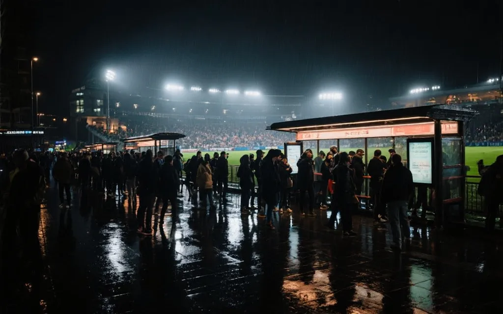 波士顿夜晚公共交通与球迷散场人流的城市氛围