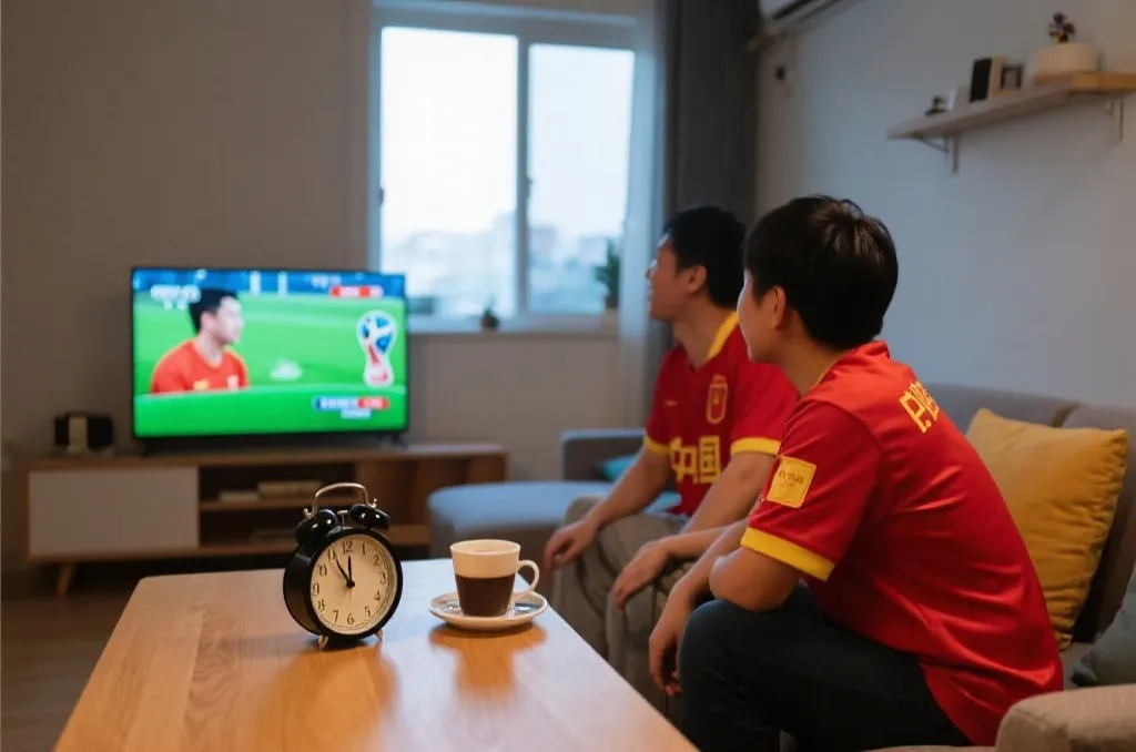 球迷在清晨观看世界杯直播的生活场景
